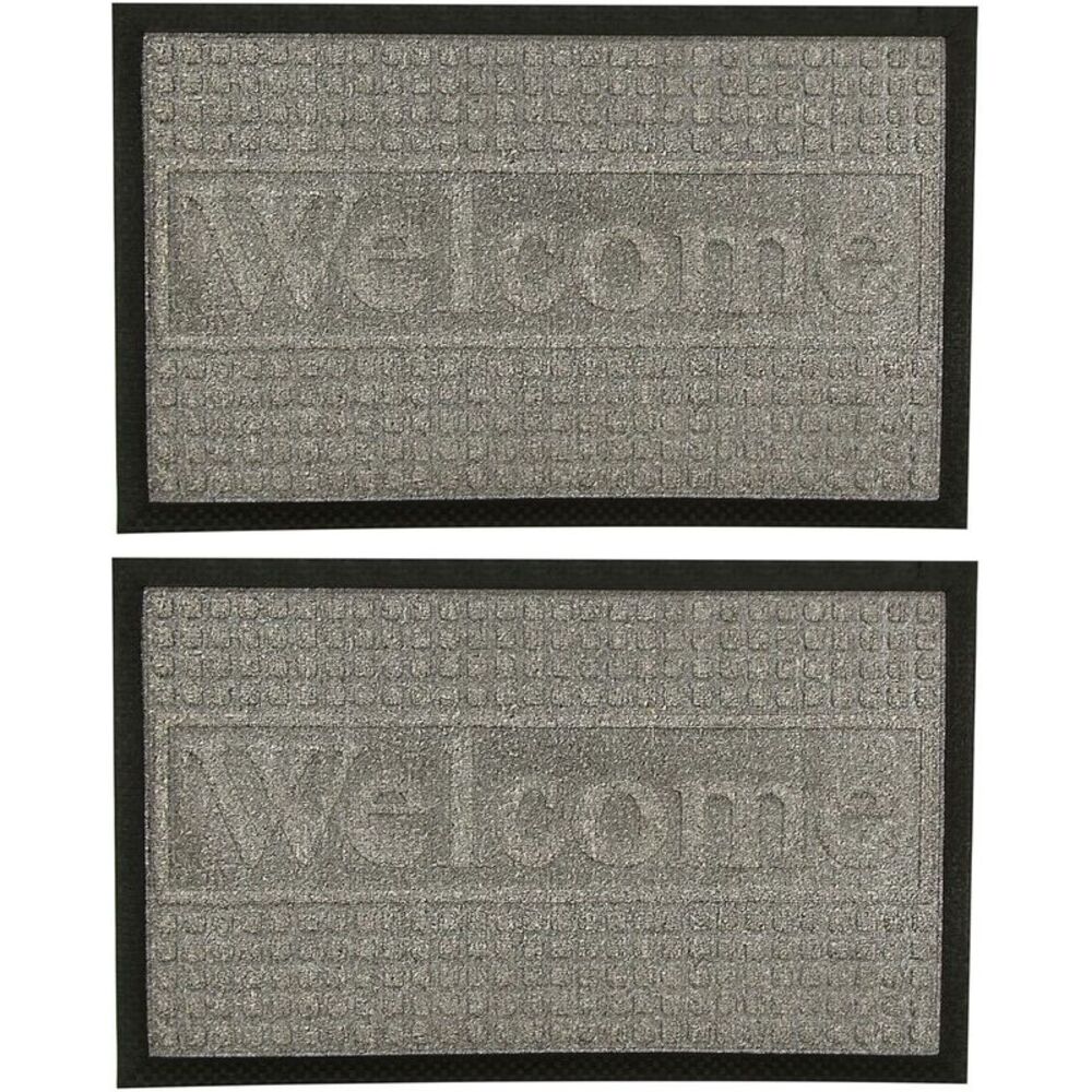 Smart Home Grey Embossed Welcome Outdoor Mat 26 x 16 in, 2 Pack